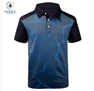 Index Apparel Men's <b>Blue</b> Geometric Printed Short Sleeve Knitted <b>Polo</b> <b>Shirt</b> Quick Dry Sporty Regular Fit - Product Image 1