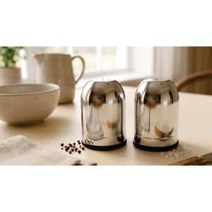 Juego de Salero y Pimentero de Acero, Dispensadores de Condimentos Ajustables para Cocina y Comedor, Interior Cepillado, Exterior Brillante - Product Image 1