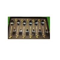 Ensemble de 6 cuillères de service jetables en acier inoxydable avec manches décoratives en laiton, compatibles lave-vaisselle, durables, pour salades et buffets