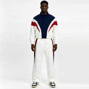 Fabricant de vêtements sur mesure, ensembles de survêtements coupe-vent amples, 2 pièces, broderie, survêtements en nylon à blocs de couleur surdimensionnés pour hommes - Product Image 2