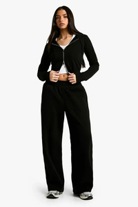 Pantalones Deportivos de Mujer 100% Algodón Negro con Detalle de Bolsillo, Pantalones de Felpa Suave, Pantalones Deportivos de Pierna Recta para Mujer - Product Image 5