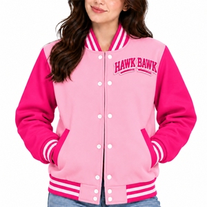 Women Varsity Jacket Two Tone Casual Outerwear Full <b>Sleeve</b> Turn Down Collar Comfortable Casual Fit Fresh Two Tone Style Jacket - Product Image 1