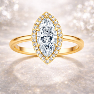 Anillo de Compromiso con Halo de Diamantes Cultivados en Laboratorio, Corte Marquesa, Chapado en Rodio sobre Oro Blanco de 14K, Certificado GIA, Joyería de Aniversario para Mujer - Product Image 4