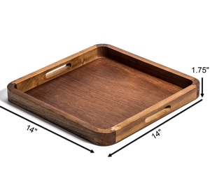 Bandeja de Servir Cuadrada de Madera de Acacia Pulida Hecha a Mano, de Grado Comercial, de 14 Pulgadas, con Esquinas Redondeadas y Lisas para Uso con Alimentos - Product Image 2