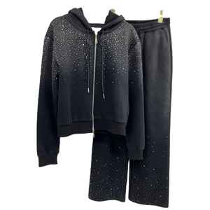 Nuevos Conjuntos Deportivos de Forro Polar para Invierno con Logotipo de Pedrería, Fabricantes de Ropa para Mujer, Conjunto de 2 Piezas, Sudadera con Capucha y Cremallera Extra Grande - Product Image 1