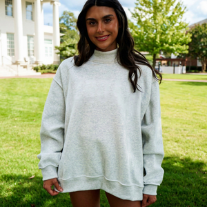 Women's Oversized Turtleneck Sweatshirt Solid Color 100% Cotton Fleece Knitted Short Sleeve Winter Eco-Friendly Breathable - Product Image 1