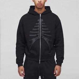 Sudadera con capucha personalizada con cremallera completa y diseño gráfico de esqueleto, con estampado de huesos, capucha con cordón ajustable, puños acanalados y cómoda - Product Image 4