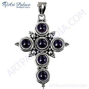 Chaud! Pendentif croix en argent avec pierre précieuse et améthyste éblouissante - Product Image 1