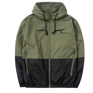 Relevo Men's Hooded <b>Windbreaker</b> Jacket Olive Green <b>Black</b> Color Block Lightweight Zipper Front Casual Outdoor Autumn Wear - Product Image 1