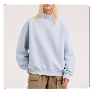 Sudadera Oversize Personalizada para Mujer con Cuello Alto, de Algodón y Forro Polar, Lisa, Estilo Casual Urbano, Marca Privada, Azul Claro - Product Image 1