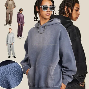 เสื้อฮู้ดดี้ผู้ชายทรงโอเวอร์ไซส์ สไตล์วินเทจ ล้างสี ลายเรียบ คอปก แบรนด์สตรีทแวร์ ถักหนา สำหรับฤดูใบไม้ร่วง พร้อมโลโก้สั่งทำ - Product Image 2