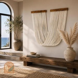 Tapiz de Macramé de Alta Calidad para Colgar en la Pared, con Rayas Verticales Verdes y Blancas, Rectangular, Decoración para el Hogar, Pieza de Arte para la Sala de Estar - Product Image 6