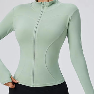 Chaqueta de yoga ligera y elástica, top deportivo personalizado, chaqueta de yoga para mujer, transpirable, para gimnasio, correr, entrenamiento, fitness, atlética, con cremallera. - Product Image 1