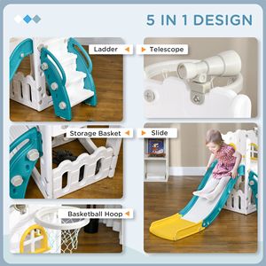 Scivolo Giallo 4-in-1 per Bambini con Canestro da Basket, Telescopio e Cestini Portaoggetti per Età 1-3 Anni - Product Image 4