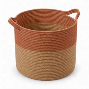 Cesto de Almacenamiento Redondo Personalizable de Algodón y Yute con Asas de Cuerda, Organizador Minimalista para Venta al por Mayor - Product Image 1