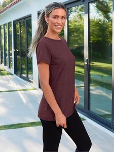 <b>Women's</b> Maroon O-Neck Short Sleeve Regular Fit Cotton Jersey T-Shirt Casual Solid Color Breathable All Seasons <b>Top</b> - Product Image 4