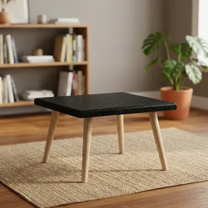 <b>Mid</b> <b>Century</b> Modern <b>Coffee</b> <b>Table</b> with Black Marble Square Top and Light Wood Legs Living Room Furniture - Product Image 1