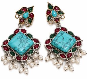 Premium Quality <b>Oxidized</b> Silver Turquoise Stone Women Dangle Drop Earrings | Wholesale Bulk Supplier Direct Factory Manufacturer - Product Image 1