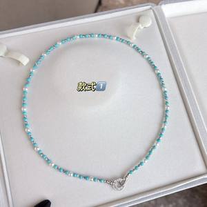 Ensemble de boucles d'oreilles en argent et collier en turquoise, bijoux en perles d'eau douce naturelles, vente en gros et au détail disponible - Product Image 1