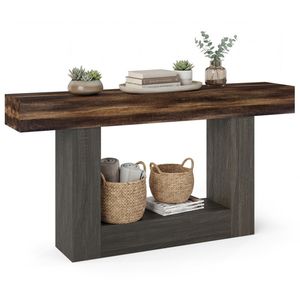 Consolle in MDF a 2 livelli, lunga 63 pollici, con protezione anticaduta, stile rustico, per ingresso, soggiorno o corridoio - Product Image 1