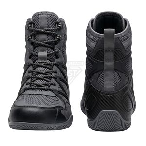 Bottes de boxe montantes noires charbon, chaussures de lutte, chaussures de combat à lacets, pour entraînement, gym, sparring, ring, avec soutien de la cheville, pour hommes - Product Image 1