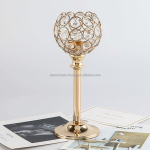 Bougeoirs de pilier de décor de fête de mariage bougeoirs en cristal clair d'or pour des centres de table - Product Image 3