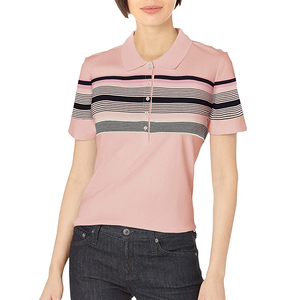 Camisa Rosa Sólida de Manga Corta Transpirable de Spandex/Poliéster para Mujer, Diseño Casual de Punto con Botones Delanteros, Largo Regular - Product Image 3