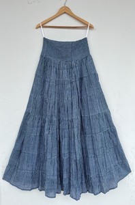 Jupe longue en coton à carreaux bleus, taille haute, à volants, fluide, style bohème, vintage, pour toutes les saisons - Product Image 1