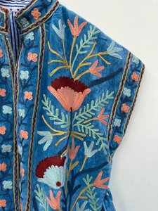 Blue Embroidered Suzani Velvet Short Jacket Statement Outerwear Coat Velvet Blazer Unisex Jacket Gift For <b>Wife</b> Bridal Jacket - Product Image 3