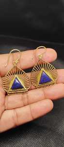 Handcrafted Gold Plated Lapis Lazuli Trendy Drop <b>Earrings</b> Luxury Women's Jewelry - Product Image 4