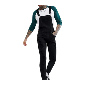 Overoles de Mezclilla Negros para Hombre, Corte Ajustado, Desgastados, Cintura Alta, Estilo Casual para Trabajo, Primavera - Product Image 2