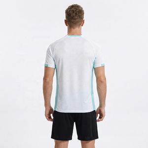 Camiseta de Fútbol Blanca para Hombre con Detalles Azules, Cuello en V, Manga Corta, Poliéster que Absorbe la Humedad, Corte Atlético, Ropa Deportiva para Adultos - Product Image 2