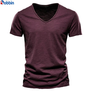 เสื้อยืดลำลองสีพื้นไซส์ใหญ่สำหรับผู้ชาย เสื้อยืดคอตตอนคุณภาพสูงทรงโอเวอร์ไซส์ เสื้อยืดเรียบๆ คอวีลึก - Product Image 6