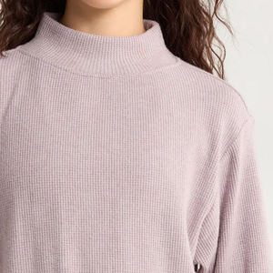 Women's Lilac Mock Neck Oversized Knit Sweater <b>Drop</b> Shoulder Long Sleeve Casual Pullover Loose Fit Soft Cozy Ribbed Cotton Blend - Product Image 5