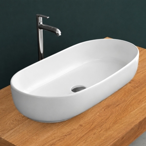 Lavabo Ovalado de Pared Rossa, Diseño Minimalista, Acabado Pulido Brillante, con un Solo Orificio - Product Image 3
