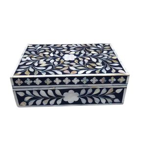 Luxury Bone Inlay Geometric Diamond Pattern Jewelry <b>Box</b> Large Rectangular Storage Trunk Artisan Handcrafted <b>Keepsake</b> Chest Key - Product Image 5
