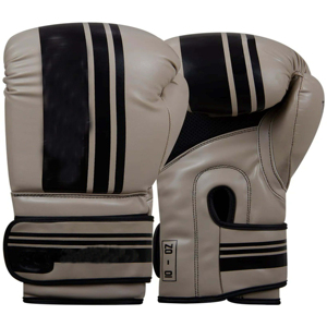 Gants de boxe gris en PU avec bandes noires, design respirant et fermeture au poignet à scratch pour adultes – Entraînement, sparring, Muay Thai - Product Image 1