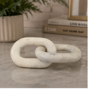 Sculpture en marbre blanc à maillons de chaîne, décoration de table moderne, ornement en pierre artisanal pour salon et mariage - Product Image 4