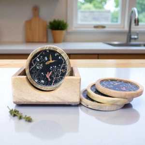 Wooden <b>Round</b> Coasters With Bird And Floral Design Traditional Chinese Style Reusable <b>Mats</b> For <b>Table</b> Decor By Universal Overseas - Product Image 5