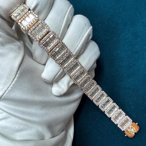 Pulsera de tenis de plata 925 con diamantes cultivados en laboratorio de corte esmeralda, doble halo, de lujo, para hombre y mujer - Product Image 2