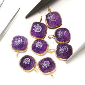 Pendentif Fleur Sculptée en Améthyste Violette Naturelle, Plaqué Or Vermeil, Argent Sterling, Bijou en Pierre Précieuse, Breloque, Pendentif Cristal de Guérison, Vente en Gros - Product Image 2