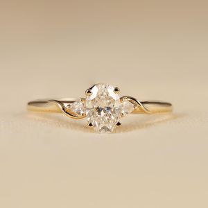 Gorgeous Oval Cut Diamond Three Stone Ring For Unisex Lab Grown 1.00CT With 14K Solid Gold Engagement Party <b>Gift</b> For Girlfriend - Product Image 1