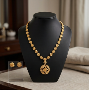 Divyoro Flower Pattern Gold Plated <b>Copper</b> Alloy Short Necklace Earrings Set Women Adjustable Length Wedding Party Classic All - Product Image 2