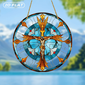 CIFbuy Décoration Murale en Acrylique Tournesol Croix Effet Vitrail Jésus, Facile à Accrocher, Style TikTok, pour Service de Sélection Temu, Panneaux Vitraux - Product Image 4