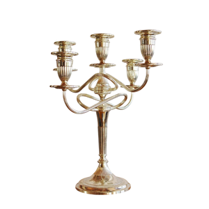 Vintage Antique Silver Finish Cast Brass 5-Arm <b>Candelabra</b> Decorative Metal Wedding Table Centerpiece Elegant Home Candle Holder - Product Image 4