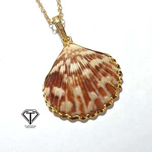Handmade Sterling Silver Sea Shell Pendant with Citrine Pave Diamond <b>Jewelry</b> <b>Charm</b> - Product Image 2