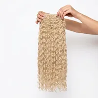 Tissage de cheveux humains 100% Remy, blond platine bouclé, texture ondulée naturelle