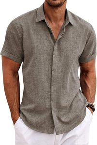 Chemises en coton et lin légères pour hommes, à manches courtes, imprimé floral tropical, patte de boutonnage recouverte, pour l'été et la plage, vente en gros, ODM personnalisé - Product Image 3