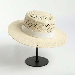Nuevo Sombrero de Paja Casual a la Moda, Estilo Boater, para Primavera/Verano, con Diseño Calado, Ideal para la Playa - Product Image 1