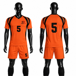 ORVO Sports Men's Orange Black <b>Soccer</b> Uniform V-Neck Short Sleeve Jersey Shorts Set Number 5 Model OR-<b>SOCCER</b>-110 Polyester - Product Image 2